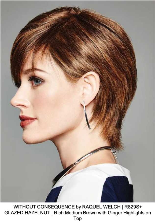 WITHOUT CONSEQUENCE by RAQUEL WELCH | R829S+ GLAZED HAZELNUT | Rich Medium Brown with Ginger Highlights on Top