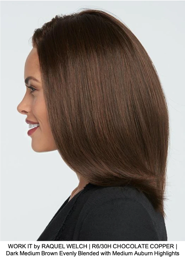 WORK IT by RAQUEL WELCH | R6/30H CHOCOLATE COPPER | Dark Medium Brown Evenly Blended with Medium Auburn Highlights